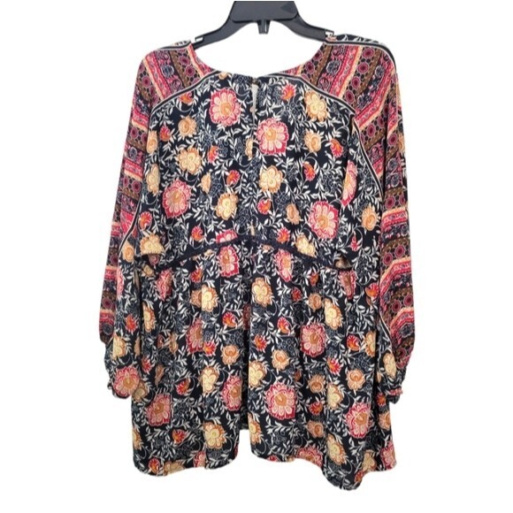Knox Rose Navy Floral Boho Mixed Print Top Size 1X - Picture 2 of 4